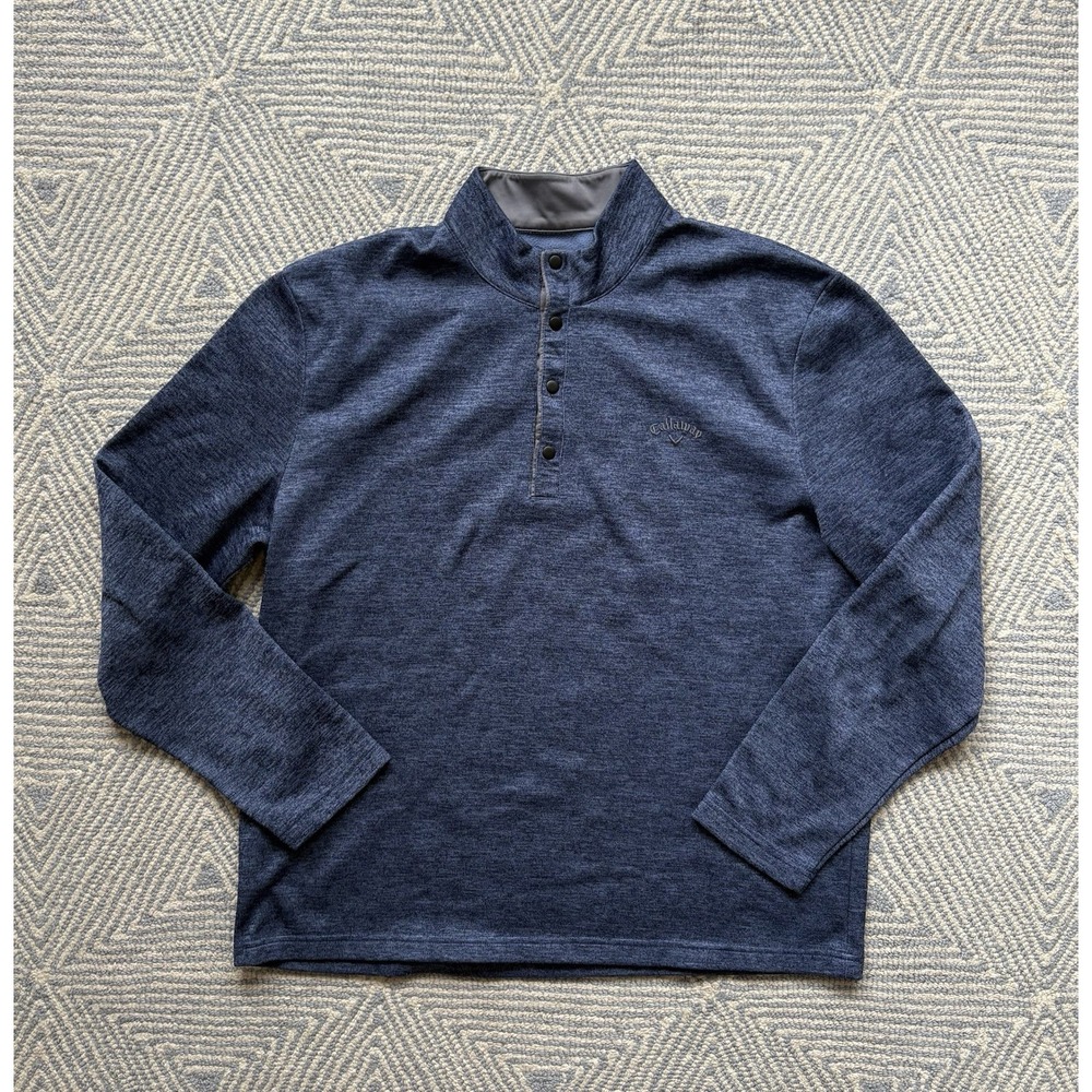 Callaway Long Sleeve Quarter Snap Button Pullover - Blue - XL